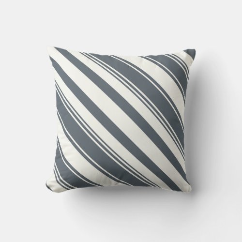 Stormy Weather Blue Gray Diagonal Stripes Throw Pillow