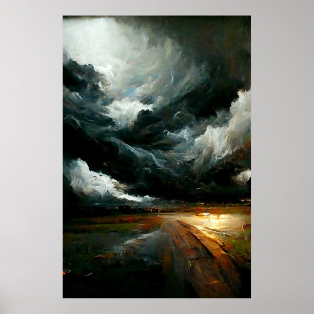 Stormy Weather Blues-Inspired painting of clouds Poster (Front)
