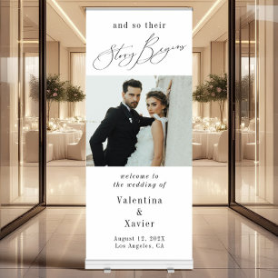 Story Begins Elegant Wedding Photo Welcome Retractable Banner