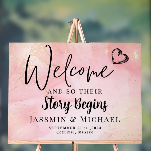 Story Begins Elegant Wedding Welcome Acrylic Sign (Neutral)