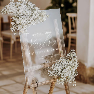 Story Begins Elegant Wedding Welcome Acrylic Sign