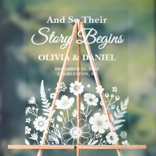 Story Begins Wildflower Wedding Welcome Acrylic Sign
