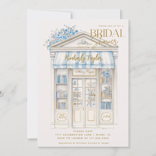 Story Book Blue Bookstore Library Bridal Shower Invitation (Front)