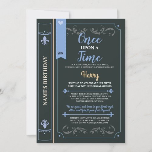 Story Book Cover Fairytale Prince Birthday Party Invitation