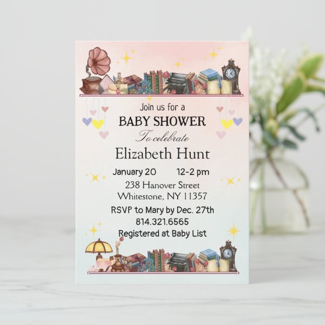 Story Book Library The Next Chapter Baby Shower Invitation (Standing Front)