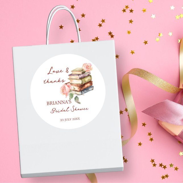 Story book new chapter bridal shower favor classic round sticker (Story book new chapter bridal shower thank you favor stickers personalized printed favor stickers)
