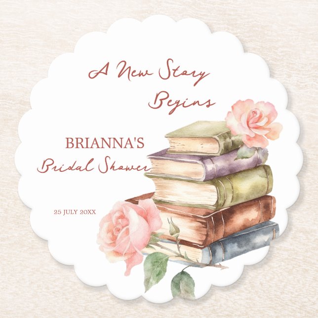 Story book new chapter bridal shower favors paper coaster (Front)