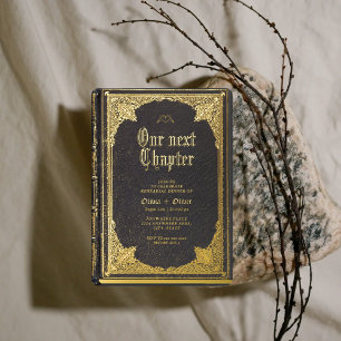 Story fairy tale library book rehearsal dinner foil invitation
