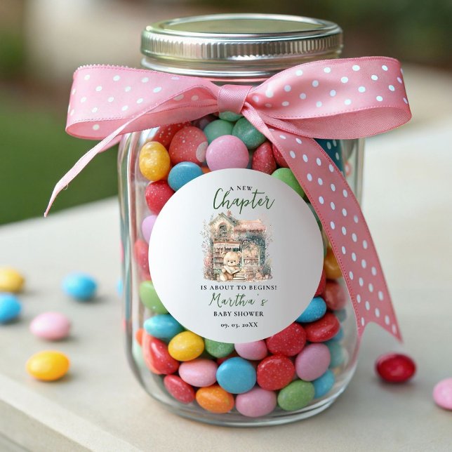 Storybook A New Chapter About Begins Baby Shower Classic Round Sticker (Creator Uploaded)