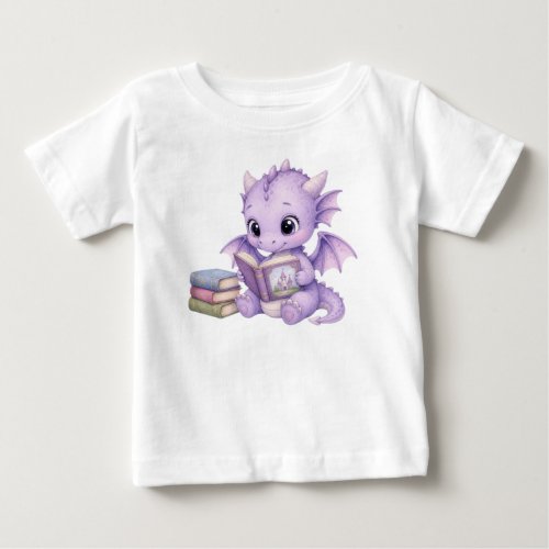 Storybook Baby Dragon Reading Book Fantasy Art T-Shirt