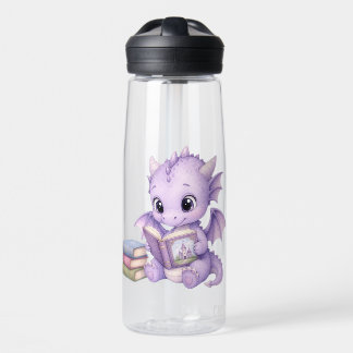 Storybook Baby Dragon Reading Book Whimsical Art Water Bottle