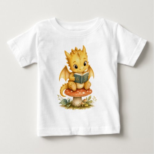 Storybook Baby Dragon Reading on Mushroom Kids T-Shirt