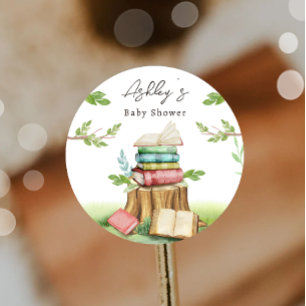 Storybook Baby Shower Book Books New Chapter  Classic Round Sticker