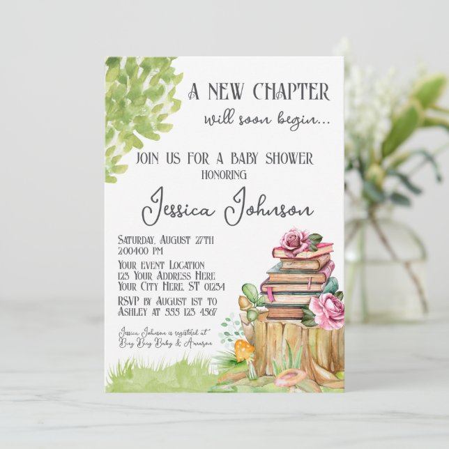 Storybook Baby Shower Invitation New Chapter Book (Standing Front)
