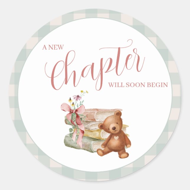 Storybook Baby Shower New Chapter Begins Classic Round Sticker (Front)