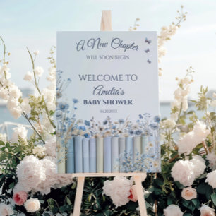 Storybook Blue Flowers Baby Shower Welcome Sign