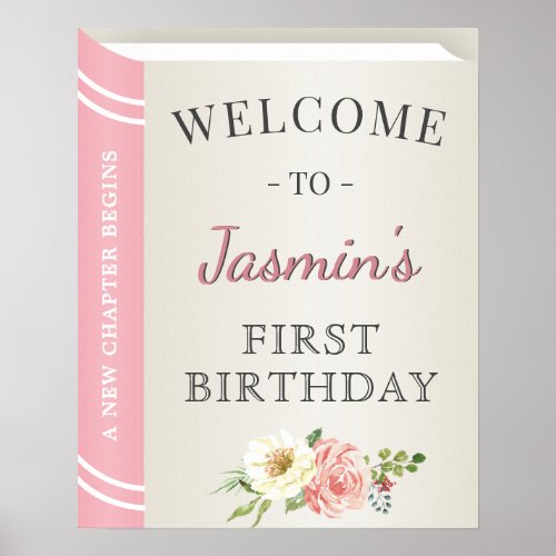 Storybook Book Cover Girl First Birthday Welcome Poster