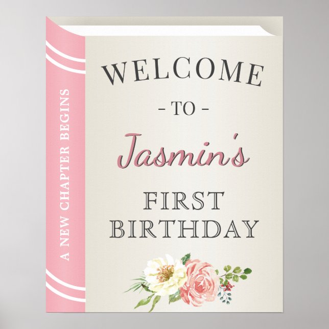 Storybook Book Cover Girl First Birthday Welcome Poster (Front)