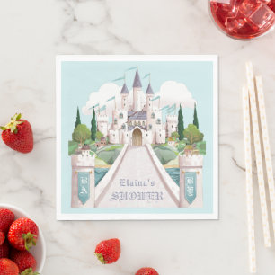 Storybook Castle Illustrated Blue Baby Shower Napkins