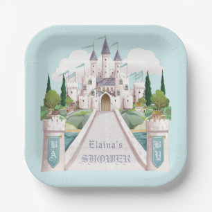 Storybook Castle Illustrated Blue Baby Shower Paper Plates
