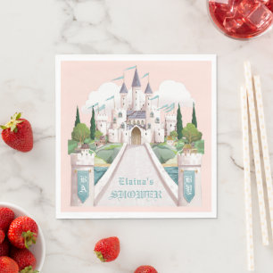 Storybook Castle Illustrated Pink Baby Shower Napkins