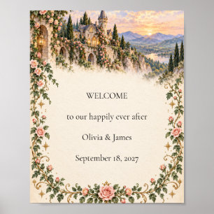 Storybook Castle Rose Wedding Welcome Sign