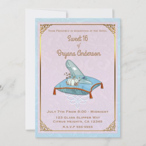 Storybook Cinderella Glass Slipper Sweet 16 Pink Invitation