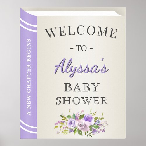 Storybook Cover Lavender Girl Baby Shower Welcome Poster