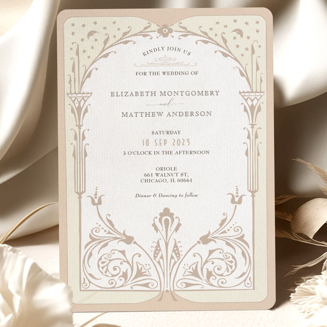 Storybook Cream Taupe Elegance Wedding                    Invitation