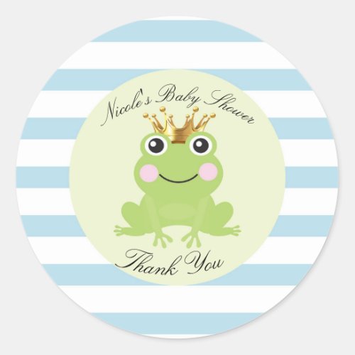 Storybook Fairy Tale Frog Prince Baby Shower Blue Classic Round Sticker