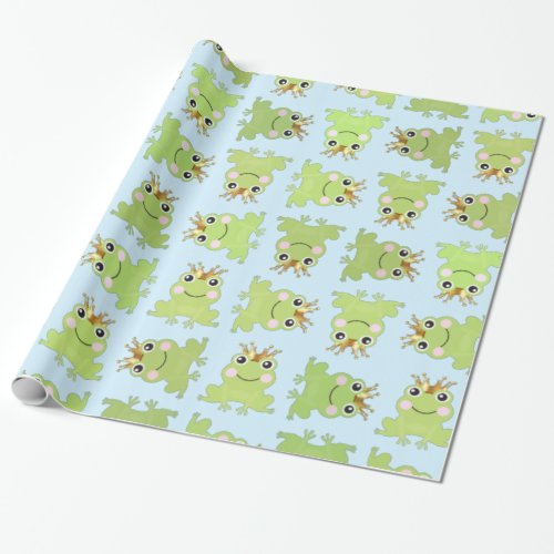 Storybook Fairy Tale Frog Prince Baby Shower Blue Wrapping Paper