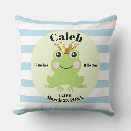 Storybook Fairy Tale Frog Prince Blue Birth Gift Throw Pillow