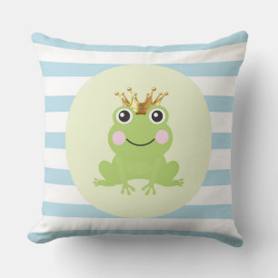 Storybook Fairy Tale Frog Prince Blue Stripes Throw Pillow