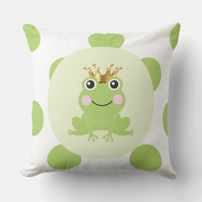 Storybook Fairy Tale Frog Prince Gold Crown Throw Pillow (Front)