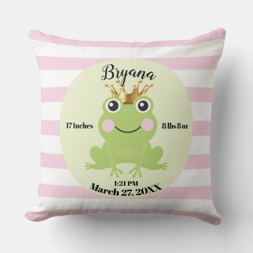 Storybook Fairy Tale Frog Prince Pink Birth Gift Throw Pillow