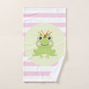 Storybook Fairy tale Frog Prince Pink Stripes Bath Towel Set