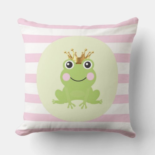 Storybook Fairy Tale Frog Prince Pink Stripes Throw Pillow