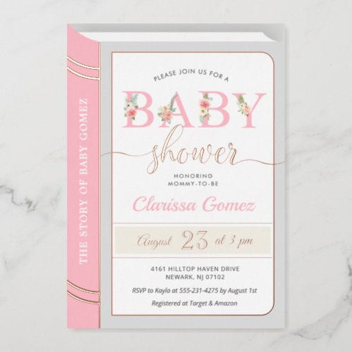 Storybook Fairytale Baby Girl Shower Pink Rose Foil Invitation