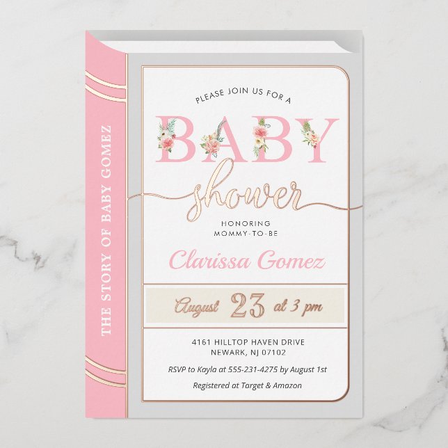 Storybook Fairytale Baby Girl Shower Pink Rose Foil Invitation (Front)
