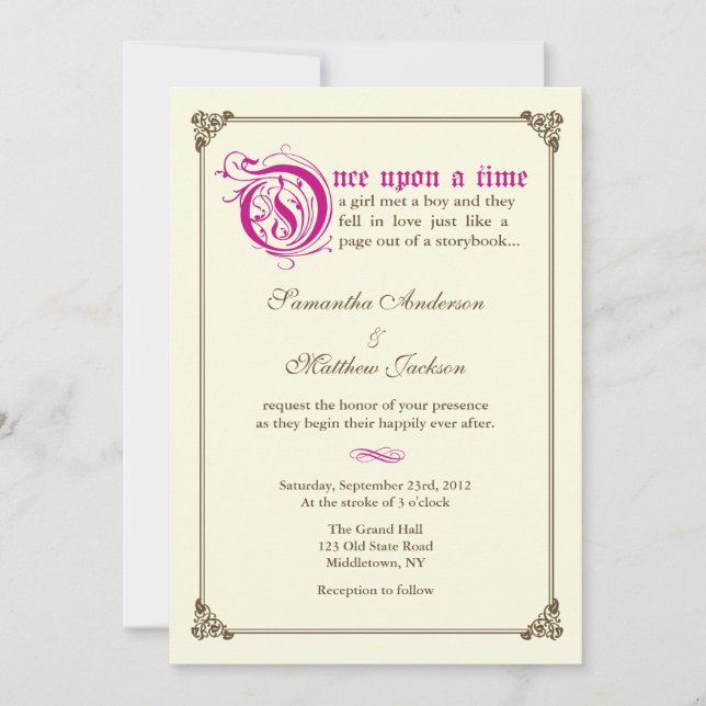Storybook Fairytale Wedding Invitation - Magenta (Front)