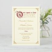 Storybook Fairytale Wedding Invitation -Red/Gold (Standing Front)