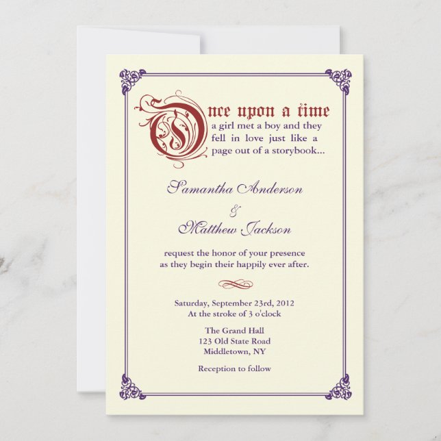 Storybook Fairytale Wedding Invitation -Red/Purple (Front)