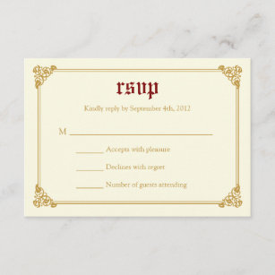Storybook Fairytale Wedding RSVP Card - Red/Gold