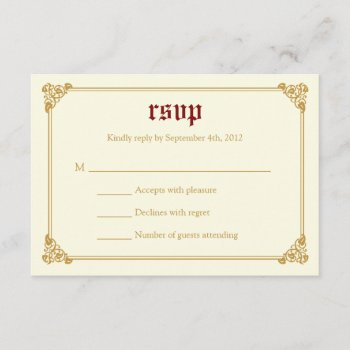 Storybook Fairytale Wedding Rsvp Card - Red/gold by oddowl at Zazzle