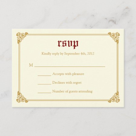 Storybook Fairytale Wedding Rsvp Card - Red/gold