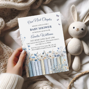 Storybook Floral Blue Vintage Books Baby Shower Invitation