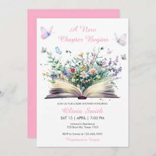 Storybook Floral Pink A New Chapter Baby Shower Invitation