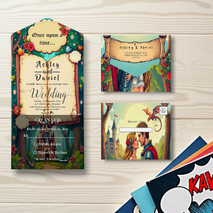 Storybook Forest Woodland Castle Fairytale Wedding All In One Invitation