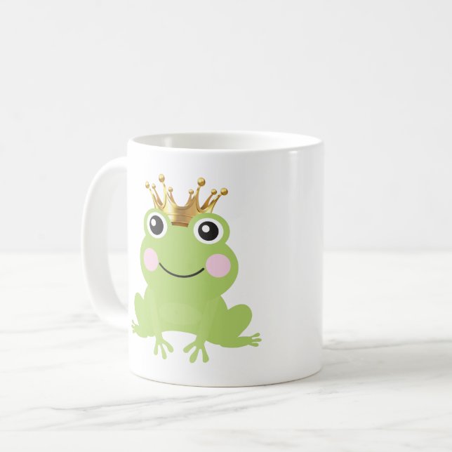 Storybook Frog Prince Gold Crown Personalized Coffee Mug (Front Left)