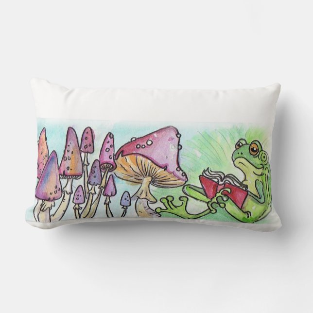 Storybook Frog Reading Lumbar Pillow (Front)